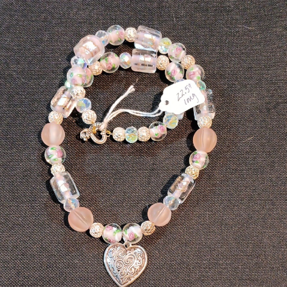 Elegant Handmade Silver and Pink Beaded Necklace